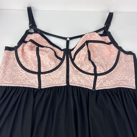 NEW Torrid 3XL Pink Lace & Black Mesh Underwire Strappy Babydoll Underwire Bra - Picture 4 of 13